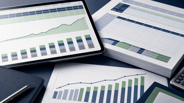 Financial projection workbook with clean charts and spreadsheet pages.