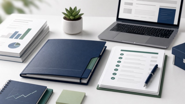 Organized business plan folder and loan readiness checklist on a clean desk.